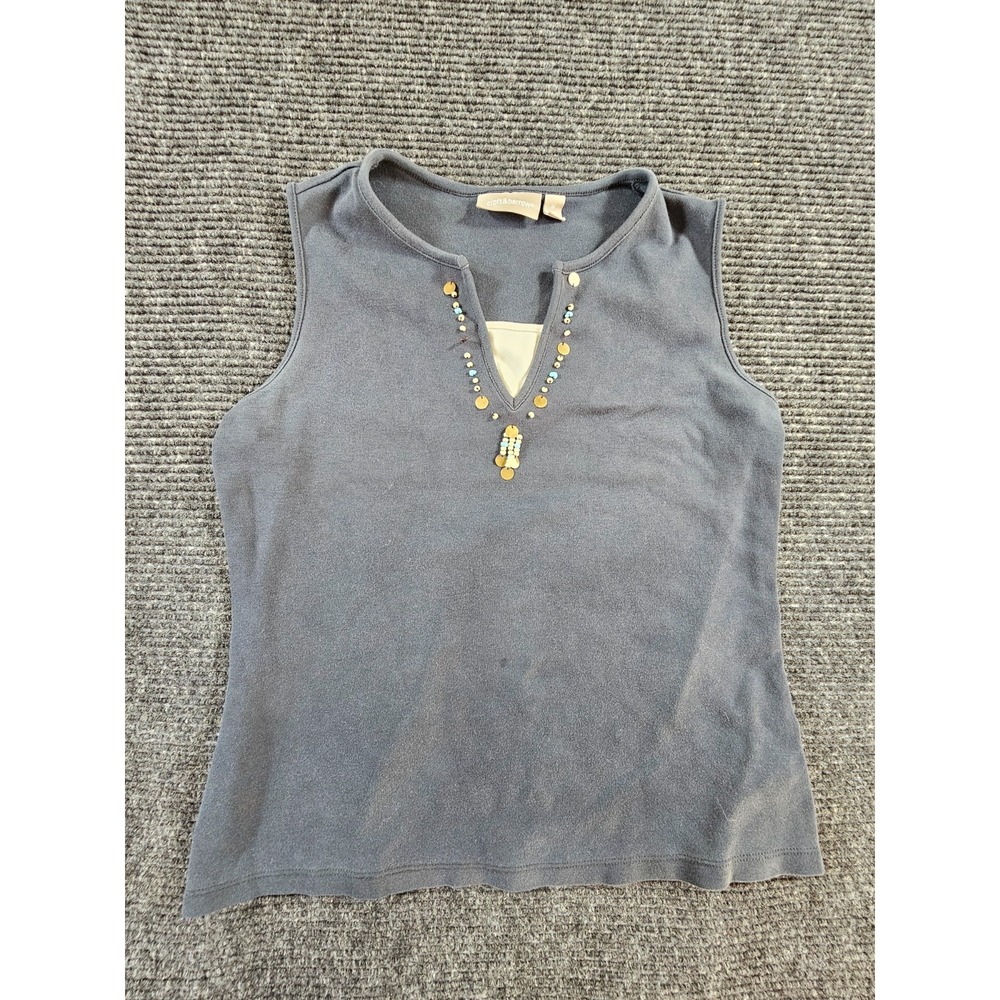 Croft & Barrow Tank Top Womens Medium Blue Beaded Cotton Knitted Pullover
